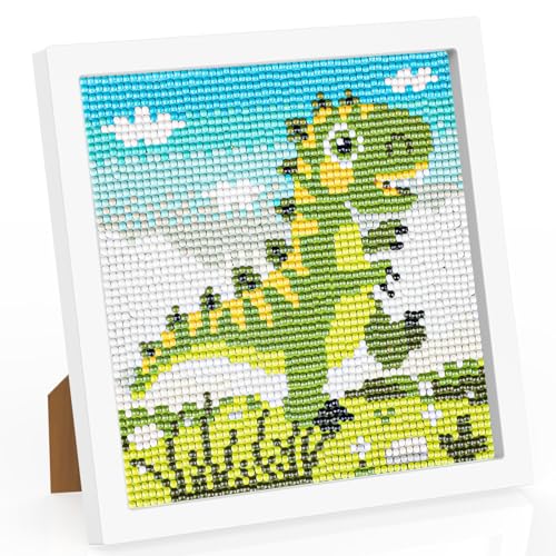 TOSTOG Diamond Painting Kinder mit Holzrahmen,Cartoon Dinosaurier Full Diamant Painting Bilder Kinder Junge Mädchen,5D DIY Diamant Bilder Arts Craft für Home Wand Decor 18x18cm von TOSTOG