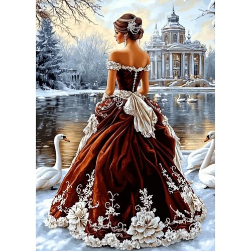 TOSTOG Diamond Painting für Erwachsene,Die Prinzessin und Schwan Diamant Painting Kits Full Drill Bilder 5D DIY Diamant Malerei Set 30x40cm für Wanddekor von TOSTOG