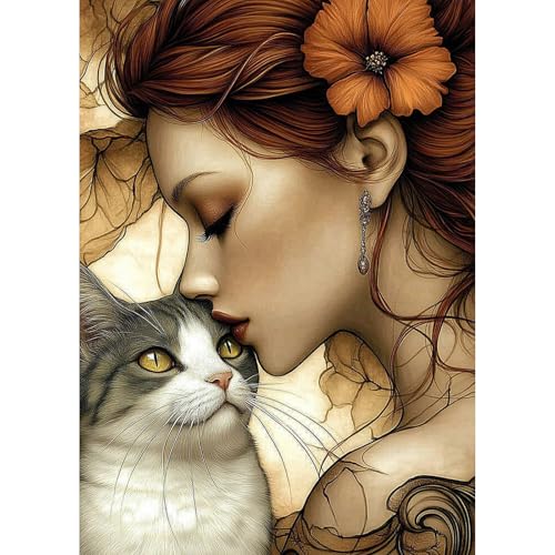 TOSTOG Diamond Painting für Erwachsene,Frau und Katze Diamant Painting Kits Full Drill Bilder 5D DIY Diamant Malerei Set 30x40cm für Wanddekor von TOSTOG