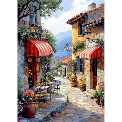 TOSTOG Diamond Painting für Erwachsene,Straßen einer Kleinstadt Diamant Painting Kits Full Drill Bilder 5D DIY Diamant Malerei Set 30x40cm für Wanddekor von TOSTOG