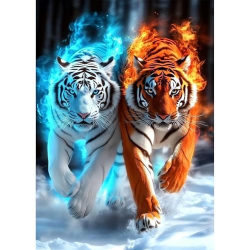TOSTOG Diamond Painting für Erwachsene,Zwei Tiger Diamant Painting Kits Full Drill Bilder 5D DIY Diamant Malerei Set 30x40cm für Wanddekor von TOSTOG