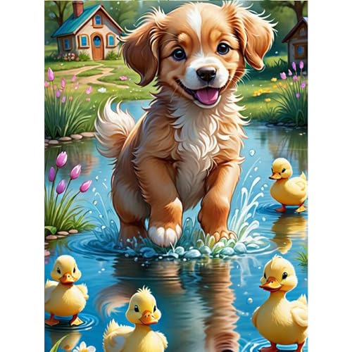 TOSTOG Diamond Painting für Erwachsene Anfänger,Diamant Painting Bilder Hund und Ente 5D DIY Full Drill Diamant Malerei Stickerei Strass für Wand Heimdecor 30x40cm von TOSTOG