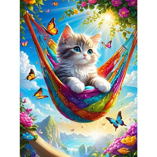 TOSTOG Diamond Painting für Erwachsene Anfänger,Katze und Hängematte 5D Diamant Painting Kits Bilder für Erwachsene,DIY Full Drill Diamant Malerei Set 30x40cm für Wanddekor TOSTOG Diamond Painting für Erwachsene Anfänger,Katze und Hängematte 5D Diamant Painting Kits Bilder für Erwachsene,DIY Full Drill Diamant Malerei Set 30x40cm für Wanddekor von TOSTOG