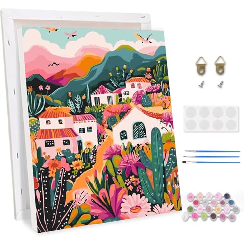TOSTOG Malen Nach Zahlen Erwachsene mit Rahmen,Dorf Acrylmalerei Set DIY Handgemalt Ölgemälde Kit Paint by Numbers Adult Beginner,Hause Dekoration Verwendet Werden 30x40cm von TOSTOG