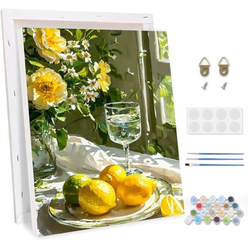 TOSTOG Malen Nach Zahlen Erwachsene mit Rahmen,Zitrone Acrylmalerei Set DIY Handgemalt Ölgemälde Kit Paint by Numbers Adult Beginner,Hause Dekoration Verwendet Werden 30x40cm von TOSTOG