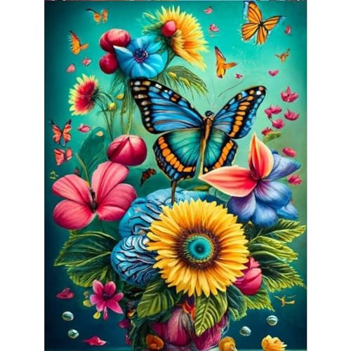 TOSTOG Schmetterlinge und Sonnenblumen Diamond Painting,5D Diamant Painting Kits Bilder für Erwachsene,DIY Diamant Malerei Diamond Painting Bilder Set 30x40cm für Wanddekor von TOSTOG