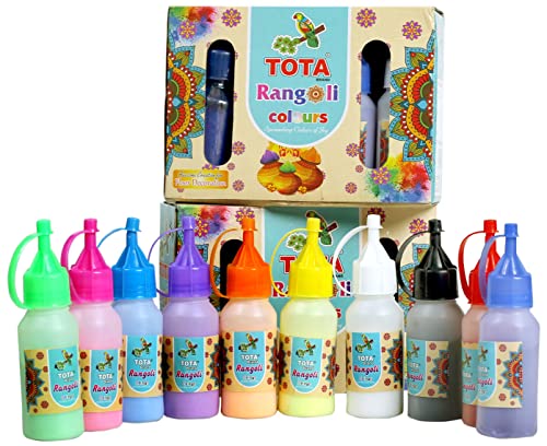 TOTA Rangoli Farbpulver-Flaschen für Heimdekoration, Diwali-Dekorationen, indische Pooja, Sandkunst, Handwerk. Diwali Rangoli Kit mit 10 verschiedenen Rangoli-Farben in Quetschflaschen – 800 g, Grün von TOTA