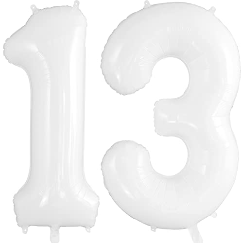 13 Luftballons Zahlen Weiß, Riesen Jumbo Groß 13 oder 31 Folie Mylar-Helium Weiß Luftballons, Big Number Luftballons für 13. 31. Geburtstag Party und Jahrestag Events Dekorationen von TOTAFAM
