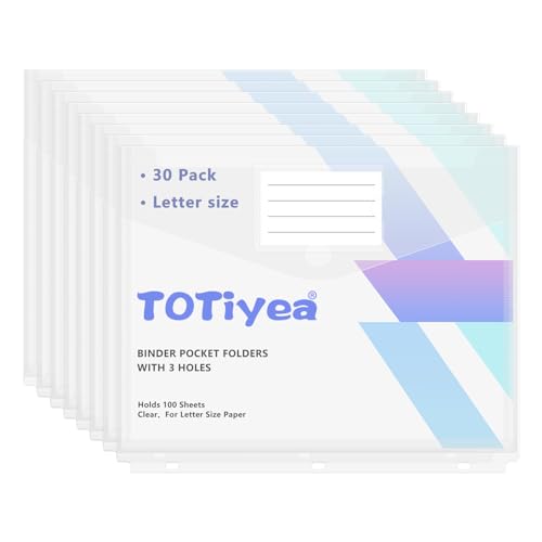 TOTiyea 30 Stück 3-Loch-Ordner, Bindertasche, hohe Kapazität, transparente Ordnertasche, Ordner mit Taschen, seitliche Einladung, Briefgröße, transparent TOTiyea 30 Stück 3-Loch-Ordner, Bindertasche, hohe Kapazität, transparente Ordnertasche, Ordner mit Taschen, seitliche Einladung, Briefgröße, transparent von TOTiyea
