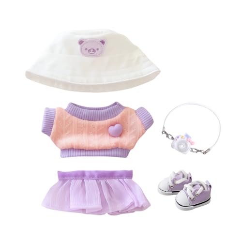 Kleidung für Labubu Puppen Zubehör, Stilvolles Kawaii Outfit Set 5 Stück Geeignet für 17cm Labubu Puppe, Puppenkleidungsset Ersatz von TOU-BEGUIN