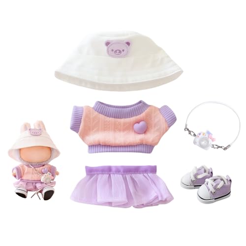 Kleidung für Labubu Puppen Zubehör, Stilvolles Kawaii Outfit Set 5 Stück Geeignet für 17cm Labubu Puppe, Puppenkleidungsset Ersatz von TOU-BEGUIN