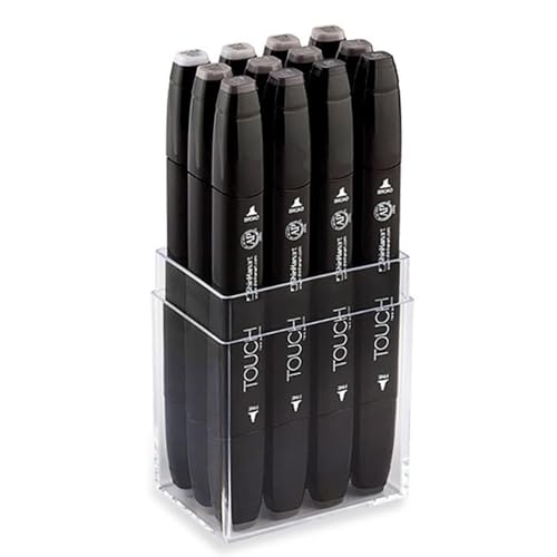 Filzstift Touch Doppelspitz Set 12er Warm Grey in Hartkunststoffbox von TOUCH