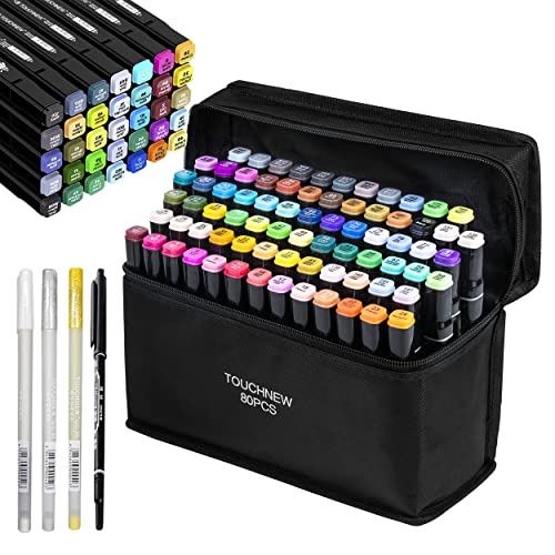 TOUCHNEW 80+4 Farbige Marker Stifte Set, Graffiti Stifte Marker Pens Twin Tip Textmarker Graffiti Pens Set für Kunstler Sketch Marker. (Schwarz) von TOUCHNEW