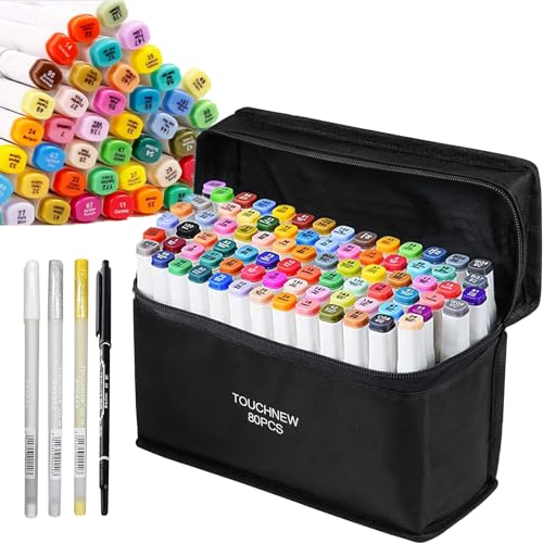 TOUCHNEW 80+4 Farbige Marker Stifte Set, Graffiti Stifte Marker Pens Twin Tip Textmarker Graffiti Pens Set für Kunstler Sketch Marker. (Weiß) von TOUCHNEW