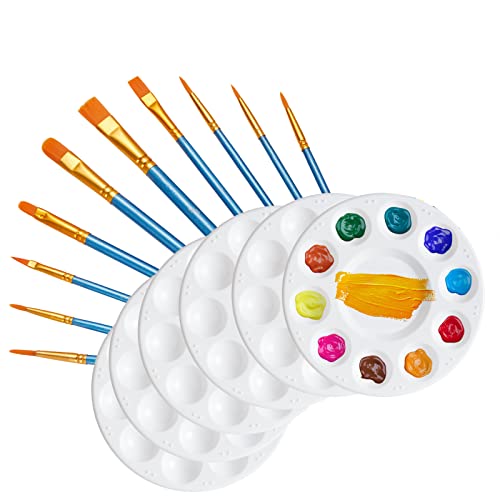10 Stück Pinsel mit 6er Set Mischpaletten Malpinsel Set, Palette Set für Künstler Wasserfarben Acryl und Öl Malerei Gr. 22,5cm x 17cm 10 Stück Pinsel mit 6er Set Mischpaletten Malpinsel Set, Palette Set für Künstler Wasserfarben Acryl und Öl Malerei Gr. 22,5cm x 17cm von TOUROCMONT