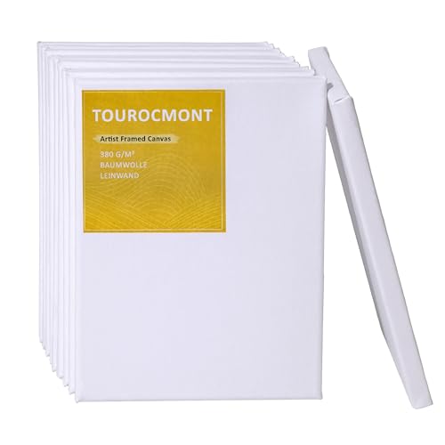10er Pack Leinwand 24x30 cm Keilrahmen Bespannt Baumwolle 380 g/m² Leinwände zum bemalen 100% Säurefrei weiß grundiert für Acrylfarbe, Ölfarbe, Gouache von TOUROCMONT