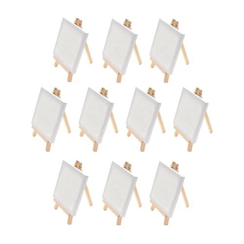 Mini Leinwand mit Staffelei holz Tischstaffelei, 10er Pack 10x10cm Mini Staffelei Set, Hochzeit Dekoration Namensschild Kinder Malen von TOUROCMONT