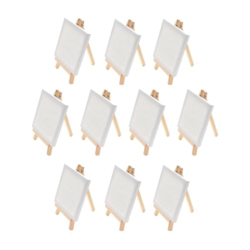 Mini Leinwand mit Staffelei holz Tischstaffelei, 10er Pack 10x10cm Mini Staffelei Set, Hochzeit Dekoration Namensschild Kinder Malen von TOUROCMONT