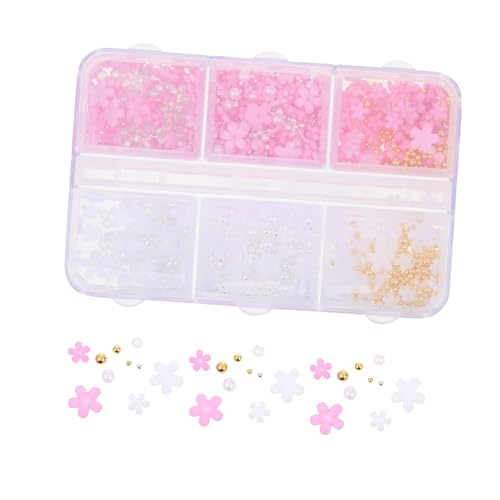 TOVINANNA 1 Schachtel Nail Art Zubehör Set Box mit Fünfblättrigen Blumen Charms aus Hochwertigem Resin für Kreative Maniküre DIY Dekorationen für Partys und Freizeitgestaltung von TOVINANNA