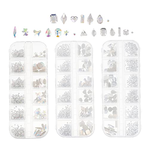 TOVINANNA 3 Boxen Flache Nail Art Strasssteine für DIY Nageldesign Vielseitige Dekoration für Nägel Kunsthandwerk Handys Mehr für Feste und Besondere Anlässe von TOVINANNA