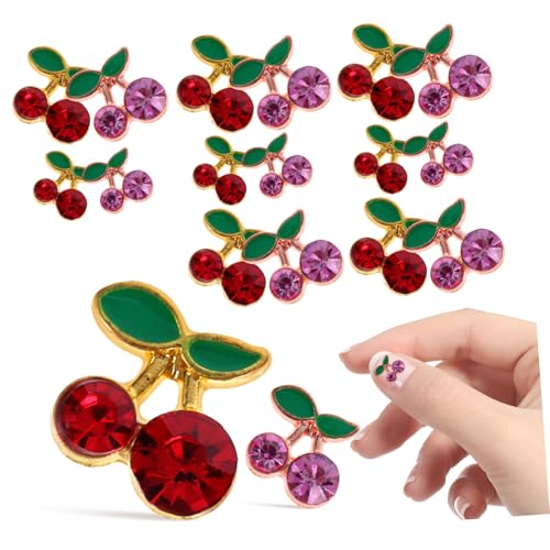 TOVINANNA 32 Stück Kirsch Nagelschmuck DIY Nageldekoration Metallcharms mit Roten und Roséfarbenen Strasssteinen für Maniküre Geburtstagsfeiern Hochzeiten und Mehr von TOVINANNA