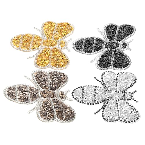 TOVINANNA 4 Stück Bienen Strass Flicken Zum Aufbügeln Mit Heizplatte Für Mädchen Bienen Stickerei Flicken Süße Aufnäher Zum Aufbügeln Jeansjacke Flicken Modische Flicken Für Kleidung von TOVINANNA