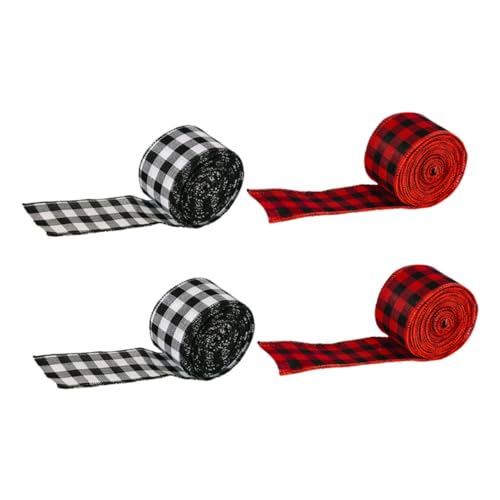 TOVINANNA 4 Stück Teiliges Kariertes Geschenkband Set in Rot Vielseitiges DIY Bastelband für Weihnachtsdekoration Schleifen und Haaraccessoires Einfach zu Schneiden und Formen Rustikales von TOVINANNA