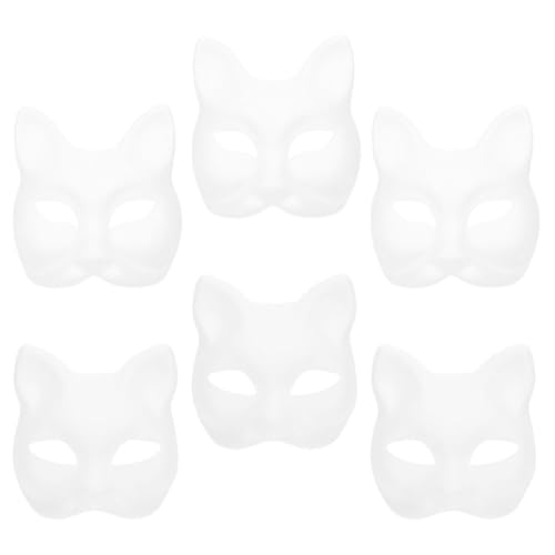 TOVINANNA 6er-Set DIY Weiße Tiermasken, Unbemalte Blanko-Papiermasken, Fuchs- und Katzenmotive, Bastelrohlinge für Partys, Cosplay und Maskenbälle von TOVINANNA
