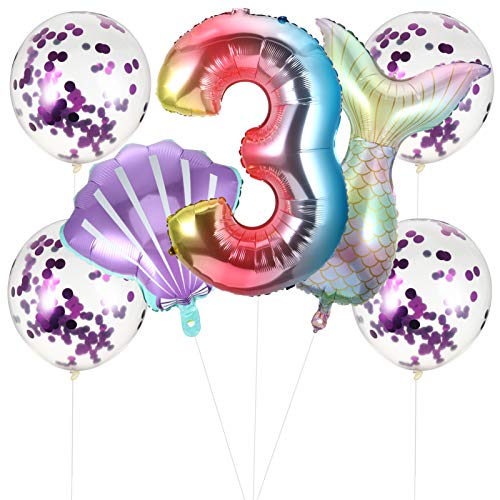 TOVINANNA 7 Stk Meerjungfrau Ballon Baby-kit Folienballons Zahlenballons Meerjungfrau Geburtstagsballon Meerjungfrau Heliumballon Dekorative Luftballons Gesetzt Ballons in Muschelform Latex von TOVINANNA