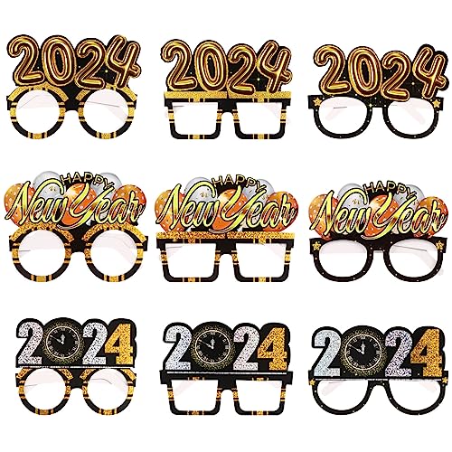 TOVINANNA 9 Stück 2024 Neujahrsbrille 2024 Zahlenbrille Frohes Neues Jahr Brillen Frohes Neues Jahr Partybrille Festivalbrille 2024 Brillen Kreative Brillen Abschlussball Papier Geschenk von TOVINANNA