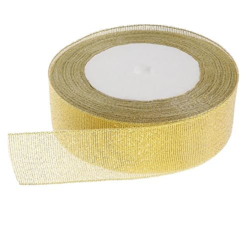 TOVINANNA Goldenes Band Dünnes Goldband Metallische Glitzerbänder Goldschnur Blumenband Tüllband Farbiges Band Metallband Hochzeitsband Silberner Glitzerbesatz Polyester von TOVINANNA