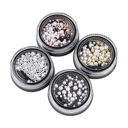TOVINANNA Nagelkunst Perlen Weiß und Gold Imitation Perlen und Stahlperlen für Kreative Maniküre und DIY Dekorationen für und Mädchen von TOVINANNA