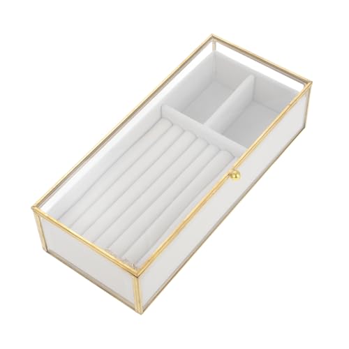 TOVINANNA Schmuckschatulle mit Tablett Eleganter Schmuck Organizer im Vintage mit Goldenem Rahmen für Ohrringe Ringe Dekorativer Aufbewahrungsbehälter TOVINANNA Schmuckschatulle mit Tablett Eleganter Schmuck Organizer im Vintage mit Goldenem Rahmen für Ohrringe Ringe Dekorativer Aufbewahrungsbehälter von TOVINANNA