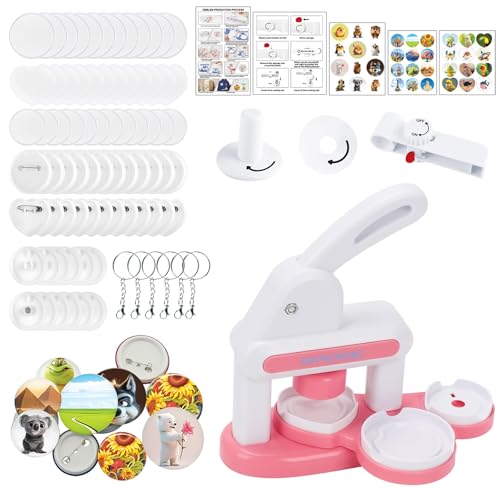 Button Maker Badge Machine, 55mm/35mm DIY Button Maker Abzeichen Drücken Sie den DIY Button Press Machine mit 36 Muster und 36 Abzeichenteile für die Herstellung von Abzeichen (Rosa) von TOWEBOORY