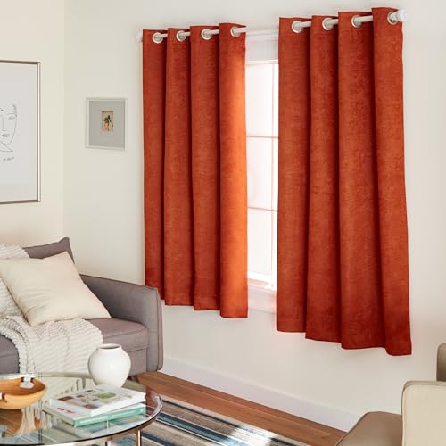 Exclusive Home Curtains Vorhänge aus Satinstoff mit Oxford-Textur, Thermisch, mit Ösenöffnungen Oben, für Fenster, abdunkelnd, Polyester, Mecca Orange, 52x63 von TOWN & COUNTRY EVERYDAY