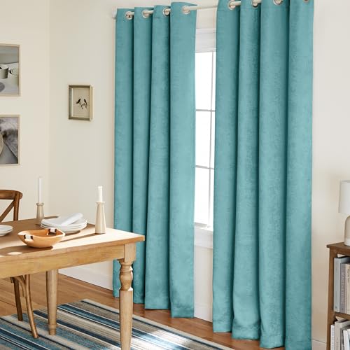 Exclusive Home Curtains Vorhänge aus Satinstoff mit Oxford-Textur, Thermisch, mit Ösenöffnungen Oben, für Fenster, abdunkelnd, Polyester, blaugrün, 52x96 Exclusive Home Curtains Vorhänge aus Satinstoff mit Oxford-Textur, Thermisch, mit Ösenöffnungen Oben, für Fenster, abdunkelnd, Polyester, blaugrün, 52x96 von TOWN & COUNTRY EVERYDAY