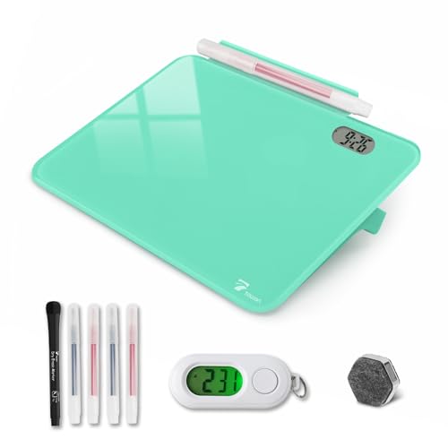 Kleines Glas-Schreibtisch-Whiteboard, trocken abwischbare Tafel mit Uhr, kleiner Reiseuhr, Schlüsselanhänger mit Schreibtisch-Notizblock, Zeittafel für Schreibtisch, digitales LED-Lichtdisplay, 20,3 x Kleines Glas-Schreibtisch-Whiteboard, trocken abwischbare Tafel mit Uhr, kleiner Reiseuhr, Schlüsselanhänger mit Schreibtisch-Notizblock, Zeittafel für Schreibtisch, digitales LED-Lichtdisplay, 20,3 x von TOWON