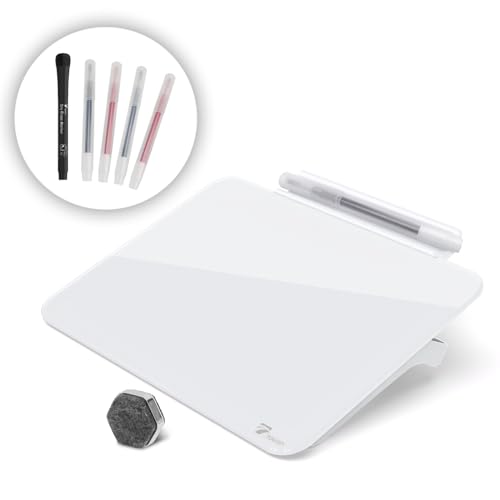 TOWON Glas Mini Whiteboard Staffelei Pad Set, Mini Whiteboard A5, Schreibtisch Whiteboard Bürozubehör, Kleines Whiteboard mit Stift, Weiß von TOWON