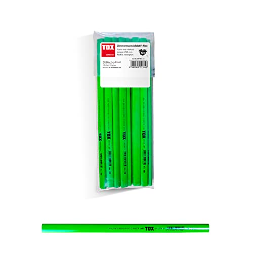 TOX Neo Zimmermannsbleistift, oval-vierkant, Neonfarben Grün, Härtegrad medium, für Strichbreiten von 1 – 2 mm, ungespitzt, 250 mm lang, 09790104 x 12stk TOX Neo Zimmermannsbleistift, oval-vierkant, Neonfarben Grün, Härtegrad medium, für Strichbreiten von 1 – 2 mm, ungespitzt, 250 mm lang, 09790104 x 12stk von TOX
