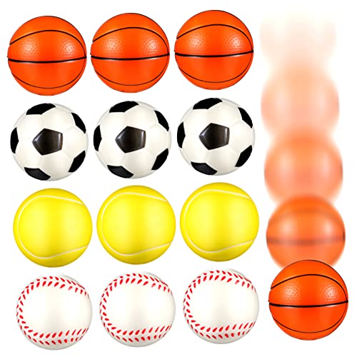 TOYANDONA 12Stücke PU Stressbälle Sportbälle für Stressabbau Fußball Basketball Tennis und Baseball für Erwachsene zur Linderung von Angst und Stress von TOYANDONA