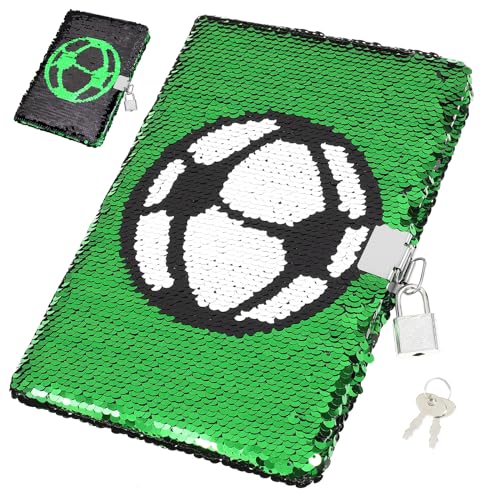 Fußball-Tagebuch für Jungen, mit Schloss und Schlüssel, Pailletten-Tagebuch, wendbar, Kinder-Fußball-Muster, Notizblock, linierte Seiten, Tagebuch für Mädchen, Jungen, Sport Fußball-Tagebuch für Jungen, mit Schloss und Schlüssel, Pailletten-Tagebuch, wendbar, Kinder-Fußball-Muster, Notizblock, linierte Seiten, Tagebuch für Mädchen, Jungen, Sport von TOYANDONA