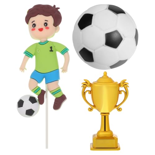TOYANDONA 1 Set Fußball-Kuchenaufsatz-Dekoration: Fußball-Trophäenpokal Spielerfigur – Ideal Für Geburtstagspartys Mit Fußballthema Für Jungen Und Mädchen (2 36 X 2 36 X 2 36 Zoll) von TOYANDONA