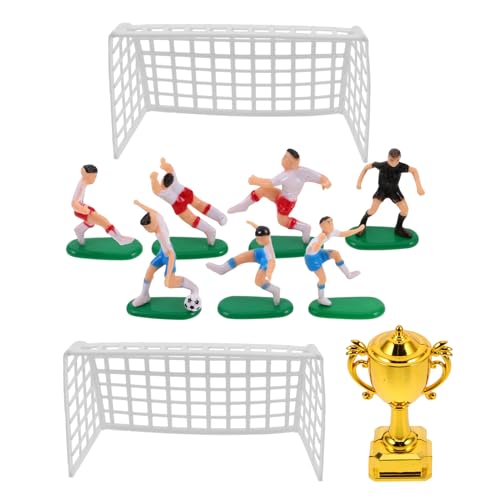 TOYANDONA 1 Set Mini-Fußballtore für Kuchen, Kunststoff-Fußball-Kuchendekorationen für Jungen, Miniatur-Puppenspielzeug mit 7 Spieler-Figuren, 1 Trophäe, 2 Netz, Sportthemen-Geburtstagsparty-Zubehör von TOYANDONA