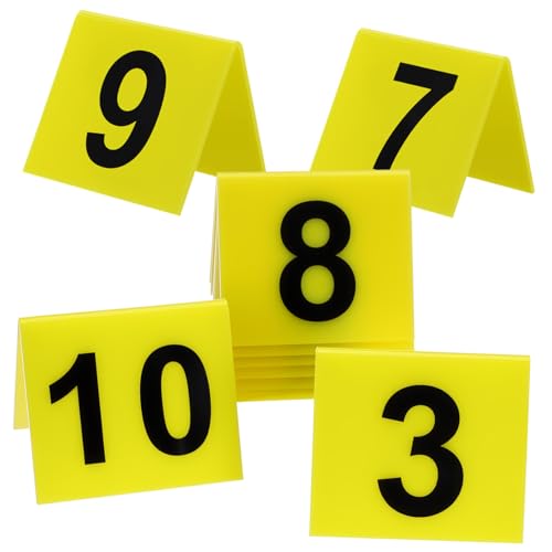 TOYANDONA 10 Stück Acryl Tischnummern mit Doppelter Bedruckung Vielseitige Nummernmarker für Restaurantbedarf Gelber Hintergrund mit Schwarzen Zahlen Sichere Glatte Kanten für Hochzeiten von TOYANDONA
