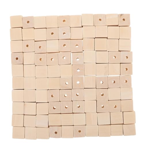 TOYANDONA 100 Stück Naturbelassene Holzperlen Quadratisch mit Unbehandelte Holzklötze für Schmuckherstellung DIY Girlanden Dekoration Basteln und Kinderhandwerk Rustikaler Landhausstil von TOYANDONA