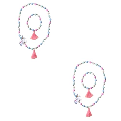 TOYANDONA 2 Sätze 2St HolzmehrfarbigPerlen Geschenk für Mädchen Perlenarmband Halsketten eine Halskette Armbänder aus Holzperlen Halskette aus Holzperlen niedlich Schmuck Kind hölzern von TOYANDONA