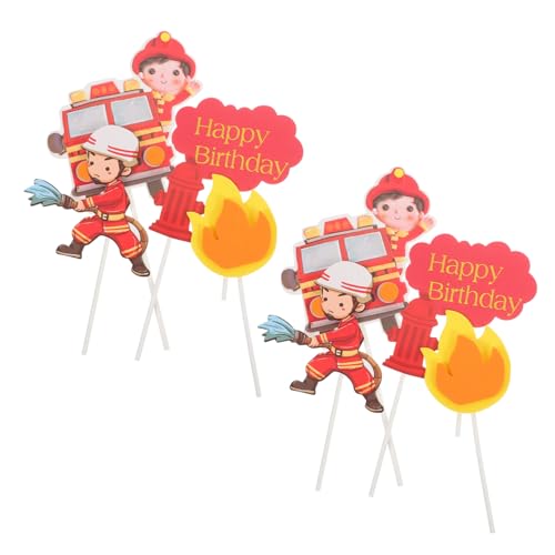 TOYANDONA 2 Sätze Feuerkuchendekoration Cupcake-picks Für Feuerwehrautos Feuerwehrmann Cupcake Feuerwehrmann-cupcake-topper Flammen-cupcake-topper Eva Rot Kind Partybedarf Geburtstagskuchen von TOYANDONA