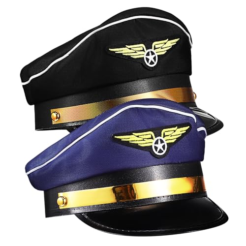 TOYANDONA 2 Stück Pilotmütze Cosplay Hut Leicht Verstellbar für Erwachsene Airline Stewardess Kostüm Bühnenauftritt Karneval Verkleidung Zubehör in Blau Schwarz TOYANDONA 2 Stück Pilotmütze Cosplay Hut Leicht Verstellbar für Erwachsene Airline Stewardess Kostüm Bühnenauftritt Karneval Verkleidung Zubehör in Blau Schwarz von TOYANDONA