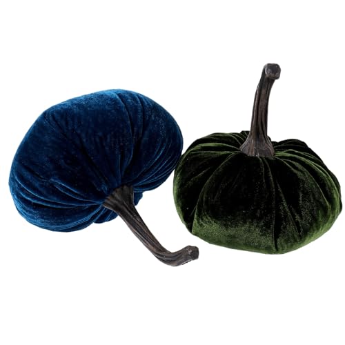TOYANDONA 2 Stück Plüsch Kürbis Deko für Halloween Olivgrün Blau Vielseitige Herbstdeko als Kissen für Zuhause Büro und Partys von TOYANDONA