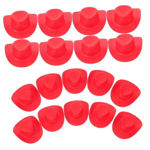 TOYANDONA 20 Stück Cowboyhutspielzeug Hut für Puppen Miniaturhut Miniaturhüte doll Accessories puppenhauszubehör kleine Hüte für Kuchendekor austauschbare Puppenhüte Plastik rot von TOYANDONA